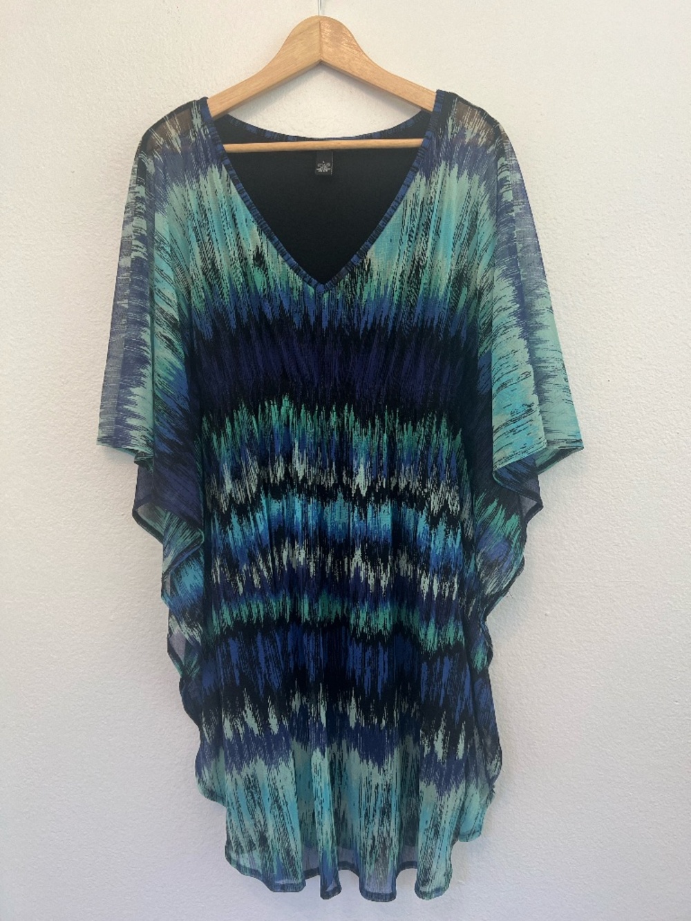 INC Int'l Concepts Blue and Turquoise Abstract Print Tunic Top Size L
